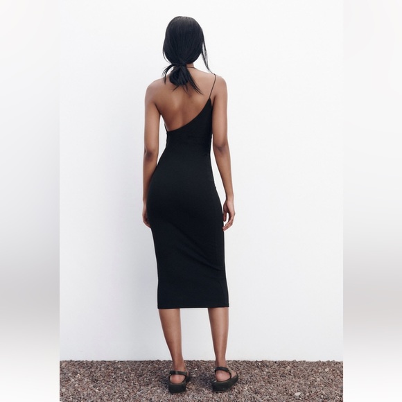 Zara OPEN BACK ASYMMETRICAL DRESS. Black. Size S. New with Tags. - Picture 3 of 8